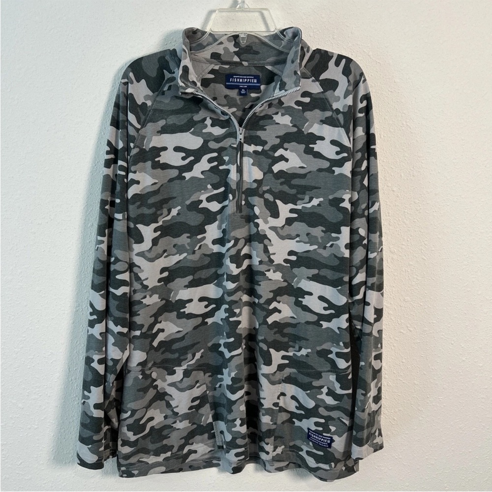 Fish Hippie Camouflage Performance 1/4 Zip Pullover Sweater Sweatshirt Men’s XL